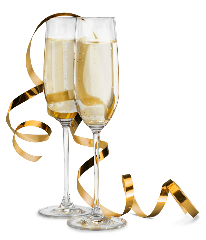 Glasses of Delicious Champagne with Glossy Golden Ribbon